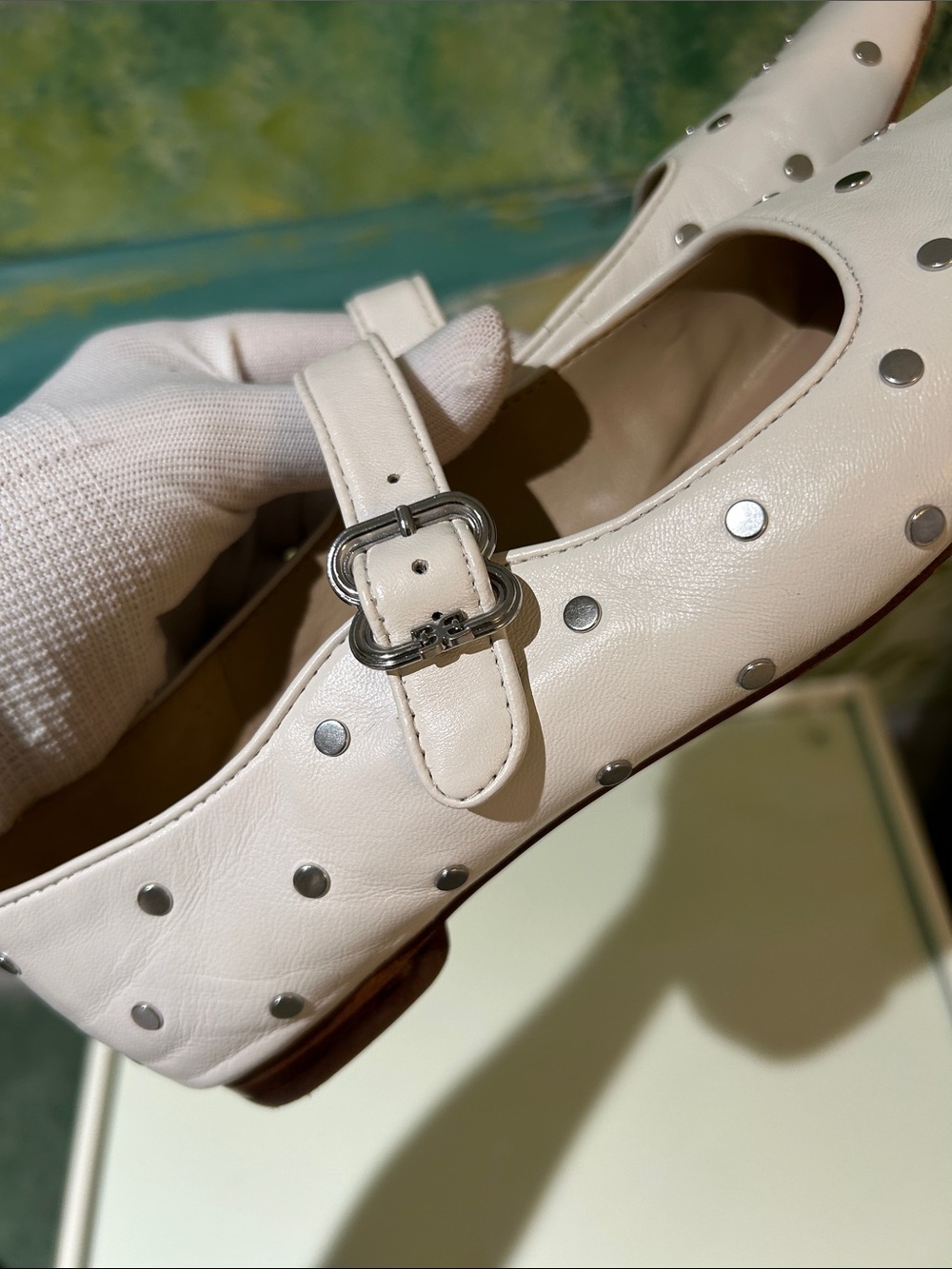 Sam Edelman Michaela Studded Leather White Mary Jane Flats. Size 8.5 - Picture 3 of 15